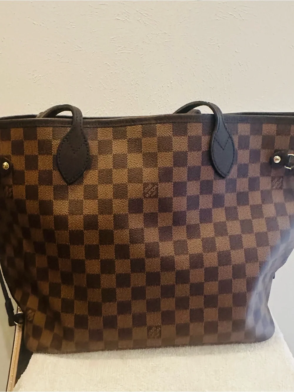Louis Vuitton Brown Damier mm Canvas Tote with Pink Chevron Strap